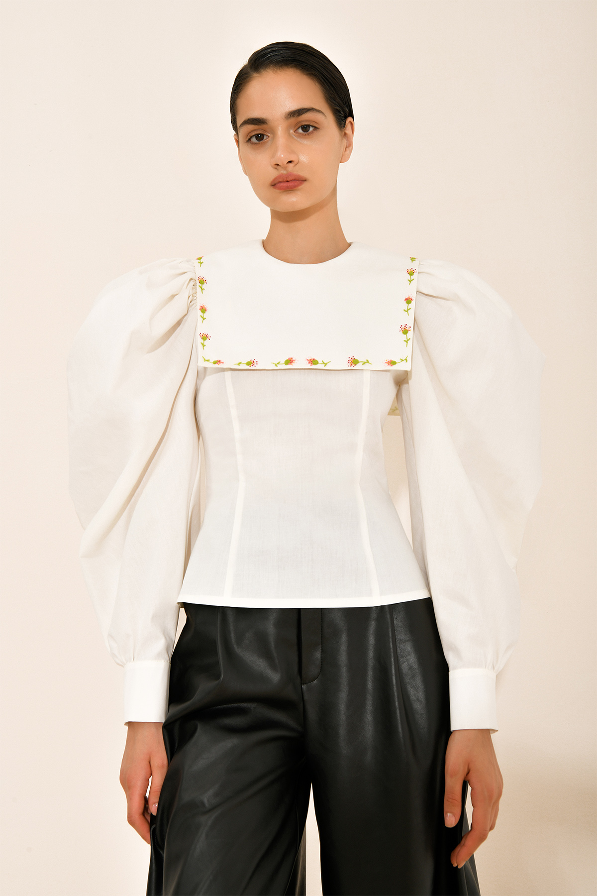 Blouse with embroidered collar