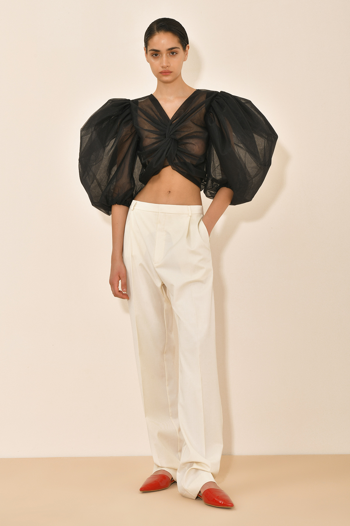 Tulle blouse with puff sleeves 2