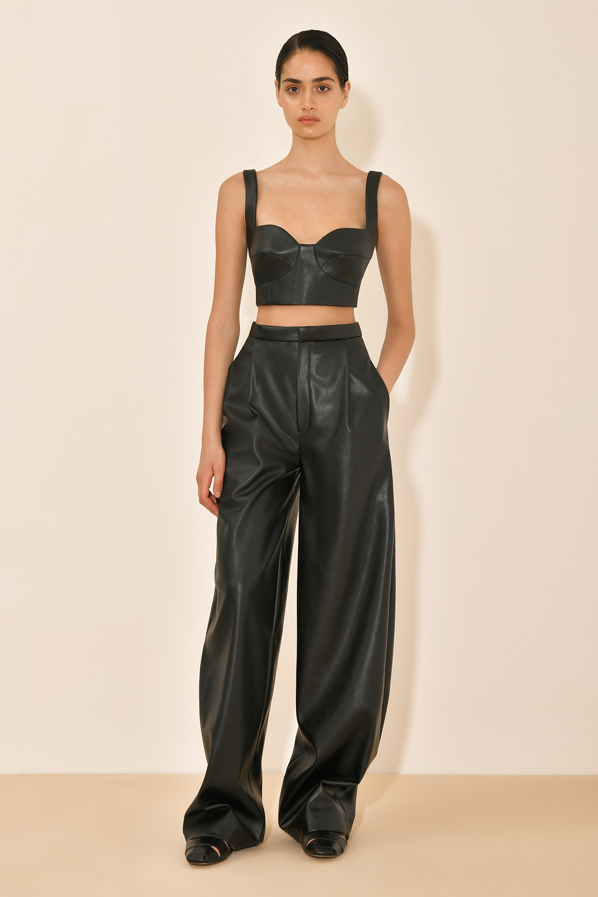 Vegan leather cropped blouse