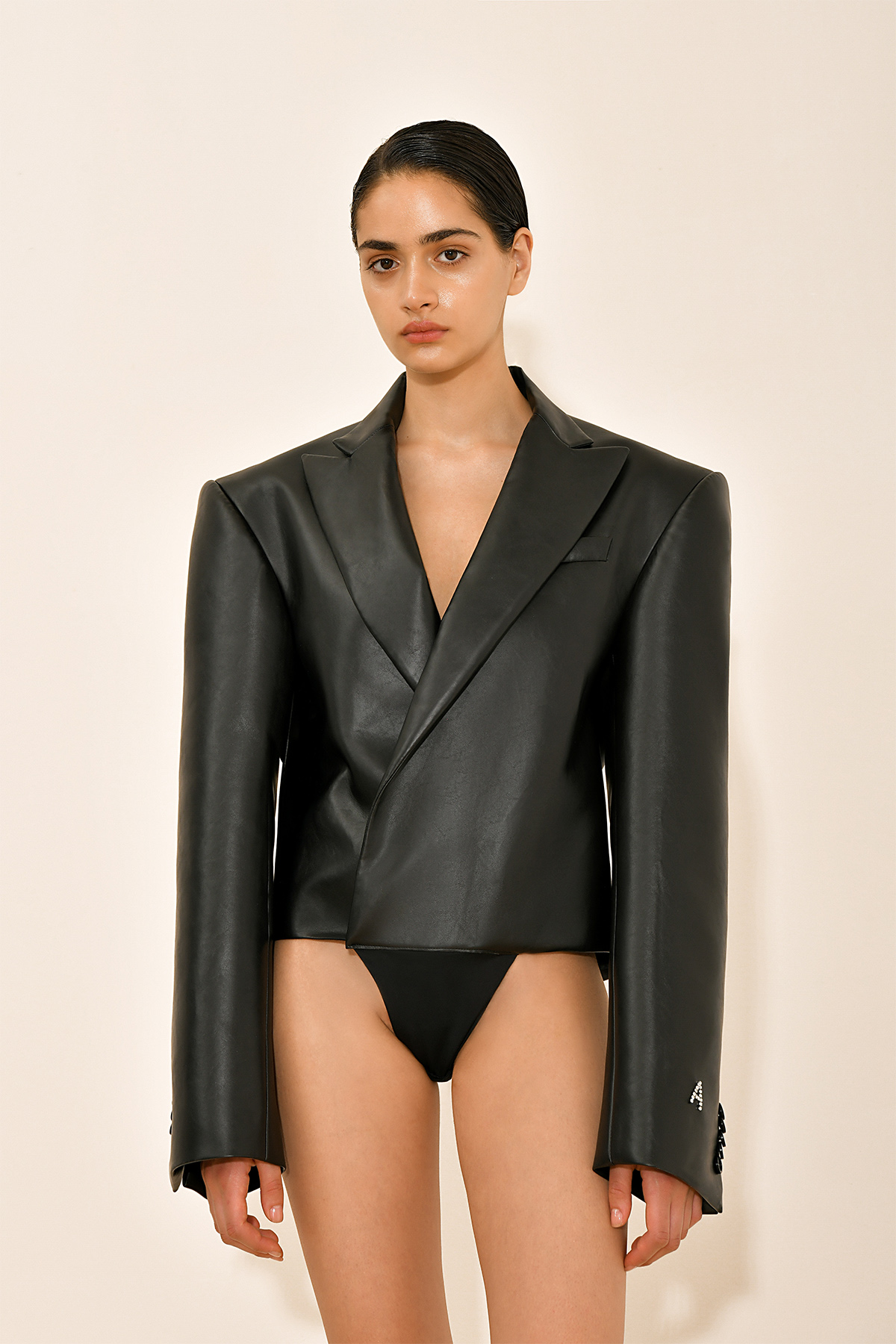 Vegan leather blazer bodysuit